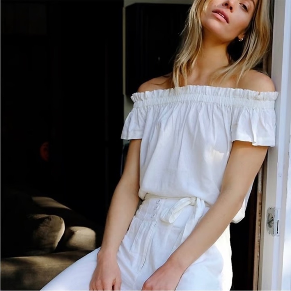 Free People White Off-Shoulder Linen Top - Size Small